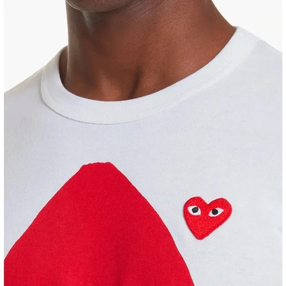 NWT Comme des Garçons PLAY Two Heart Camo Cotton Tee Shirt White S - Picture 4 of 11